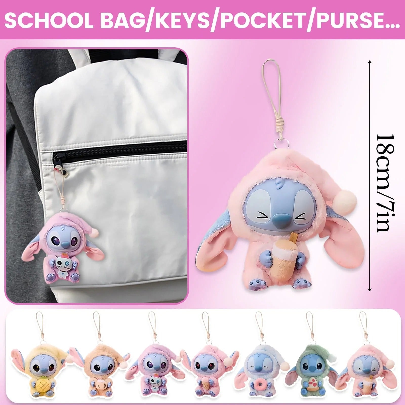 Stitch Eat Something Before Sleep Series Plush Blind Box - 7" Stitch Figurines Keychain Toys, Stitch Plush Toy Cute Kids Doll for Kids